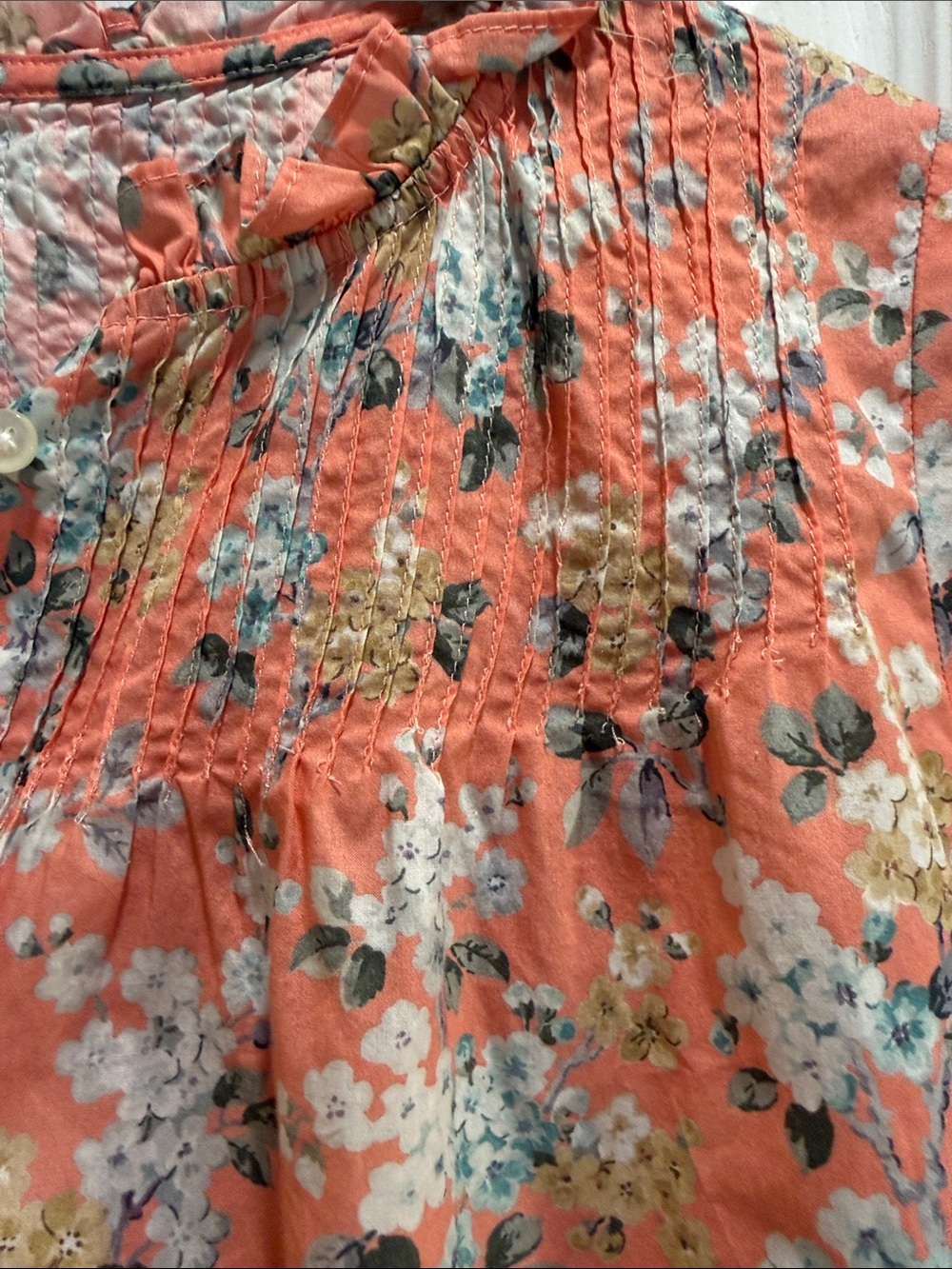 J. Crew Floral Pintuck Blouse - Coral - Picture 3 of 3